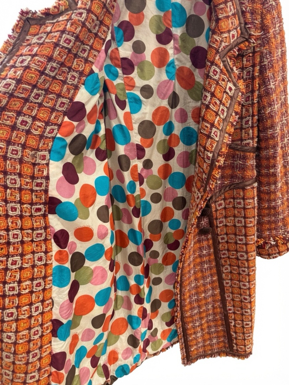 Embroidered Orange Tweed Trench Coat with Floral Detail - Picture 7 of 8